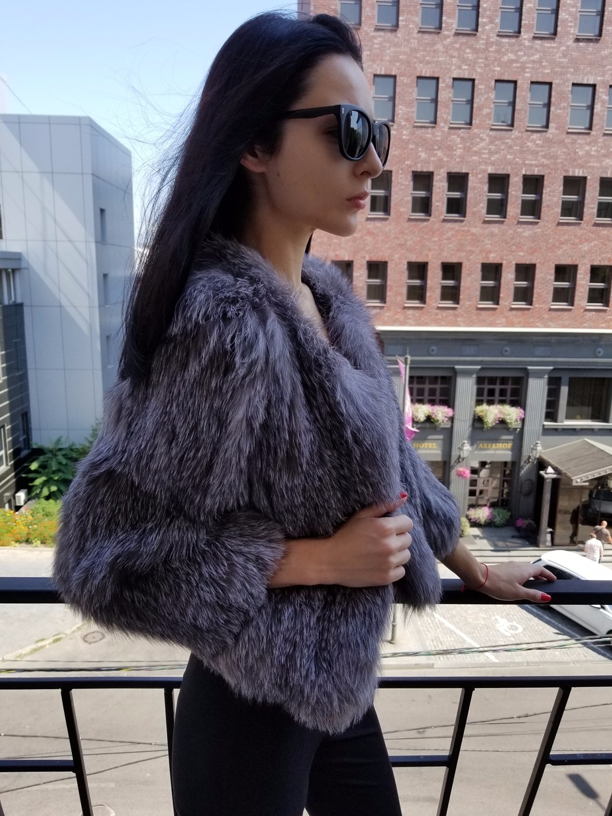 Giacca volpe argento lavorato a maglia Yves Salomon