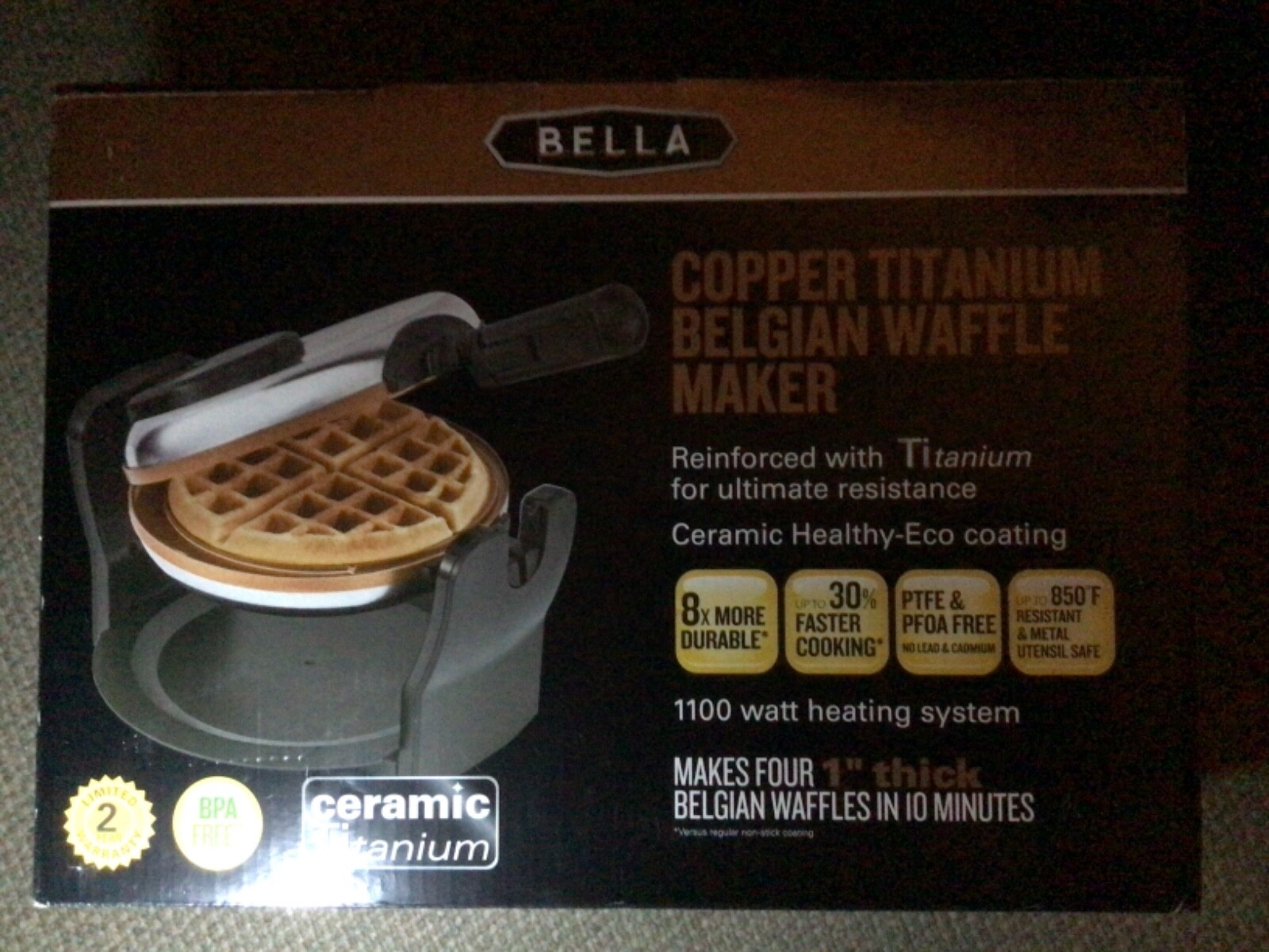 bella copper titanium rotating belgian waffle maker