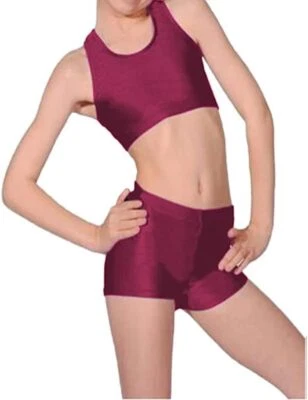GIRLS CROP TOP & HOT PANTS SET - GYMNASTICS, DANCE, BALLET KIDS NYLON COSTUME