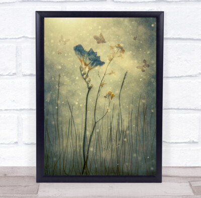 Butterfly Flowers Spring Lawn Grass Bokeh Creative Edit Texture Wall Art Print