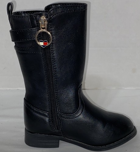 Tommy Hilfiger Girls Sz: 6 Black Side Zip Long Leather Vallary Boots - Picture 8 of 11