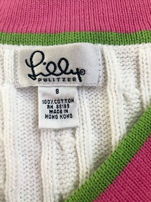 Lilly Pulitzer Classic V Neck Vintage White, Pink, Green Cotton