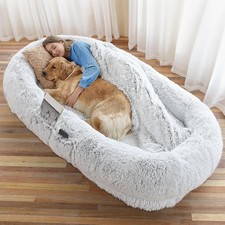 Human Dog Bed - 71"x45"x12" Fits You  Pets, Washable Faux Fur-Grey
