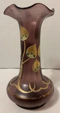 Gorgeous Josephinenhütte Purple Glass Enameled Vase - Jugendstil Nouveau 8” GLOW