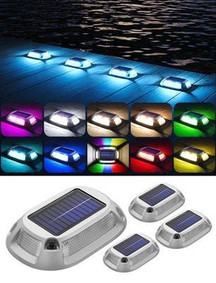 4Pack Aluminum Alloy Solar Driveway Lights, IP68 Solar Deck Light Marine Dock...