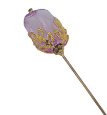 3" Hat-Stick-Lapel Pin Translucent Faceted Orchid Bead Gold Tone Findings SHU731