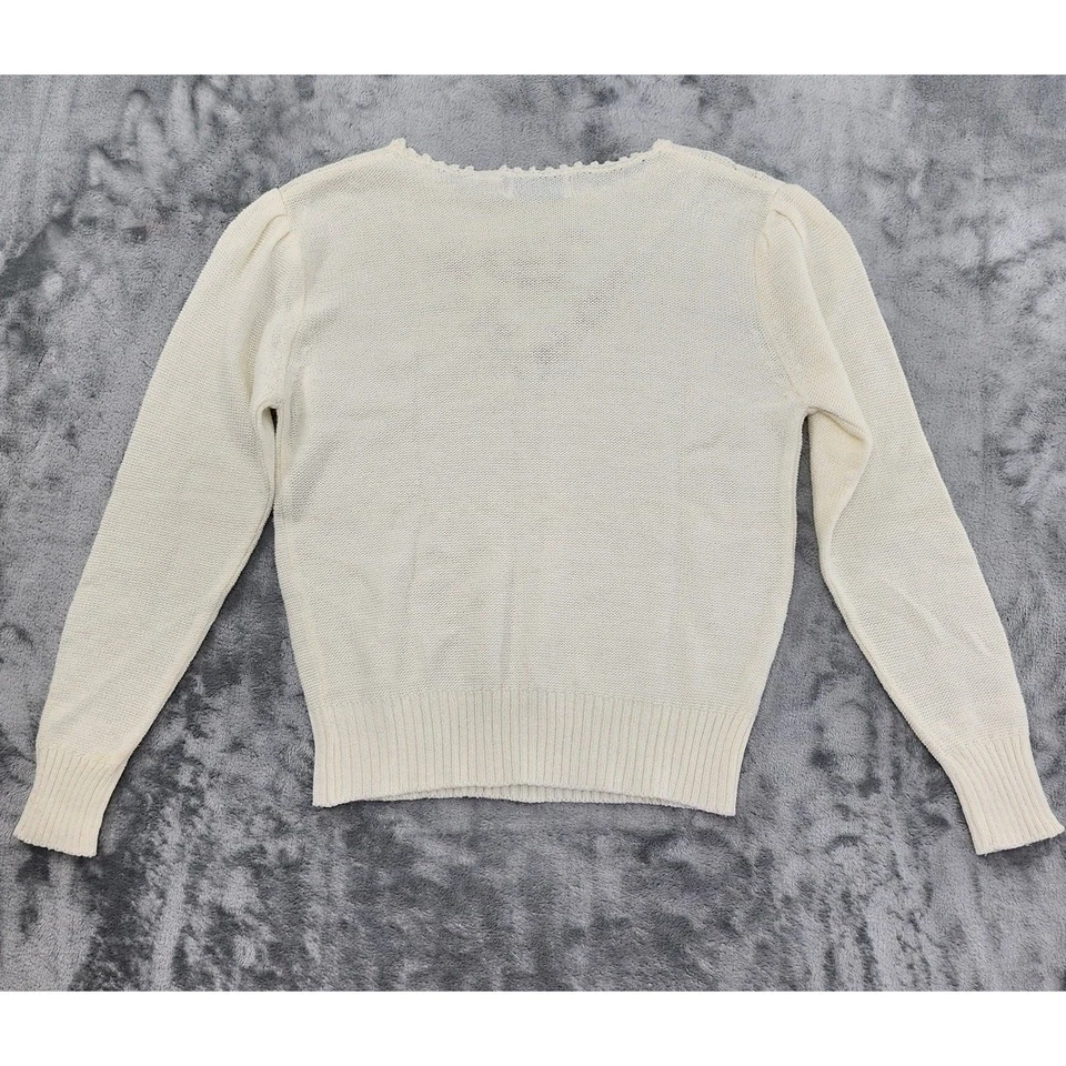 Suéter Vintage Años 70 Bordado Cuentas Cuello Redondo Talla L Crema Bronceado Ramie Acrílico Foto 4 de 4