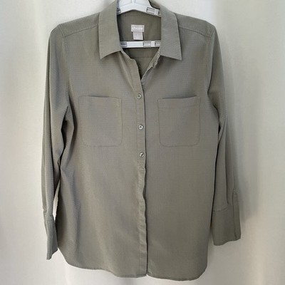 Chicos Half Placket Shirt Top Dobby Button Up Vetiver Green Size 1 (8/10)