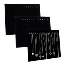 Pack of 3 Necklace Chain Holder, Black Velvet Necklace Display Board, 17 Hook...