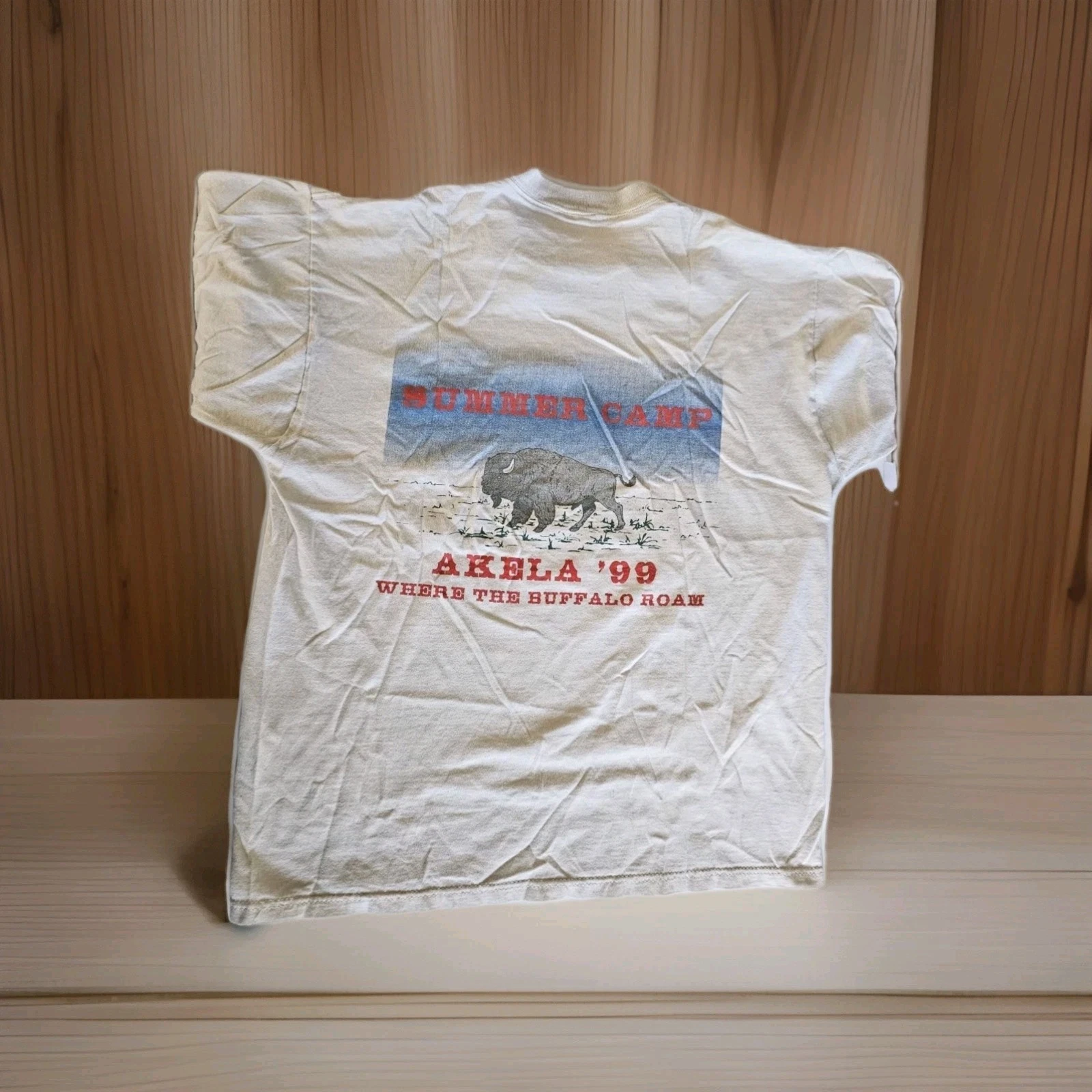 Vtg Webelos Wilderness Camp Akela 1999 T Shirt USA Buffalo Dual Side 40"X 24.5"L