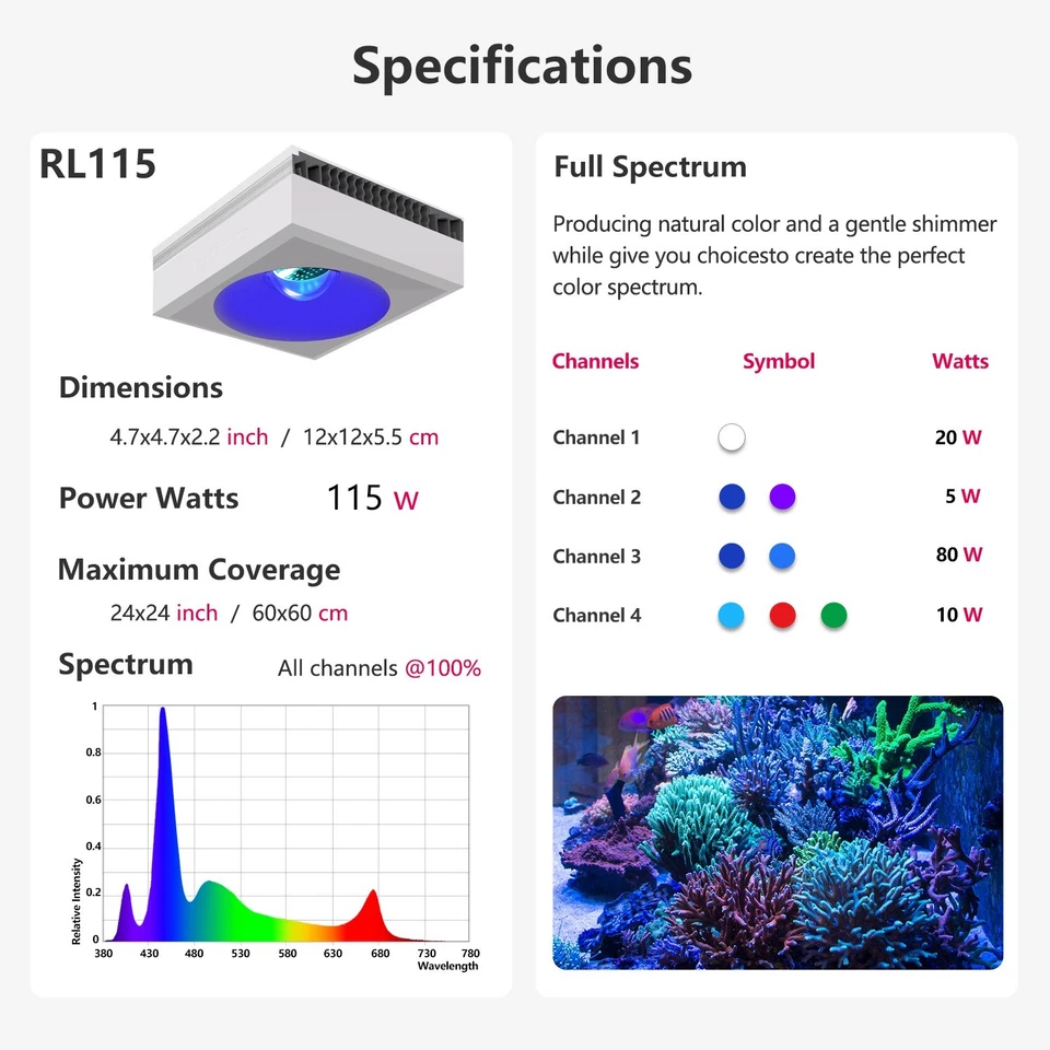 PopBloom RL115 WiFi luz marino reef led acuario coral acuario reef lámpara 60cm - Imagen 4 de 4