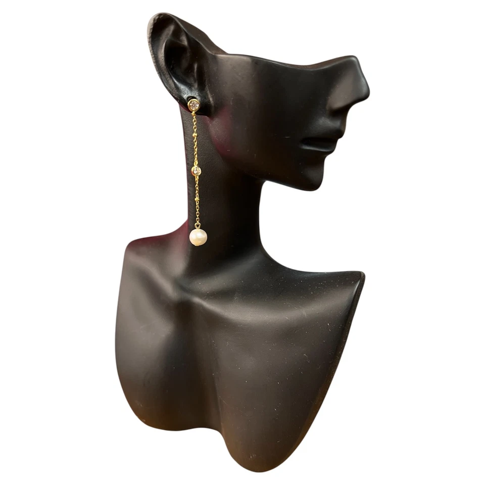 orecchini donna pendente argento 925 anallergico dorato catena perla coltivata - Immagine 2 di 3