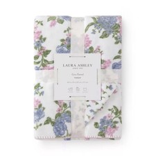    Laura Ashley Coco Flannel Floral Throw Blanket  Blue Pink Green 50 x 70 in