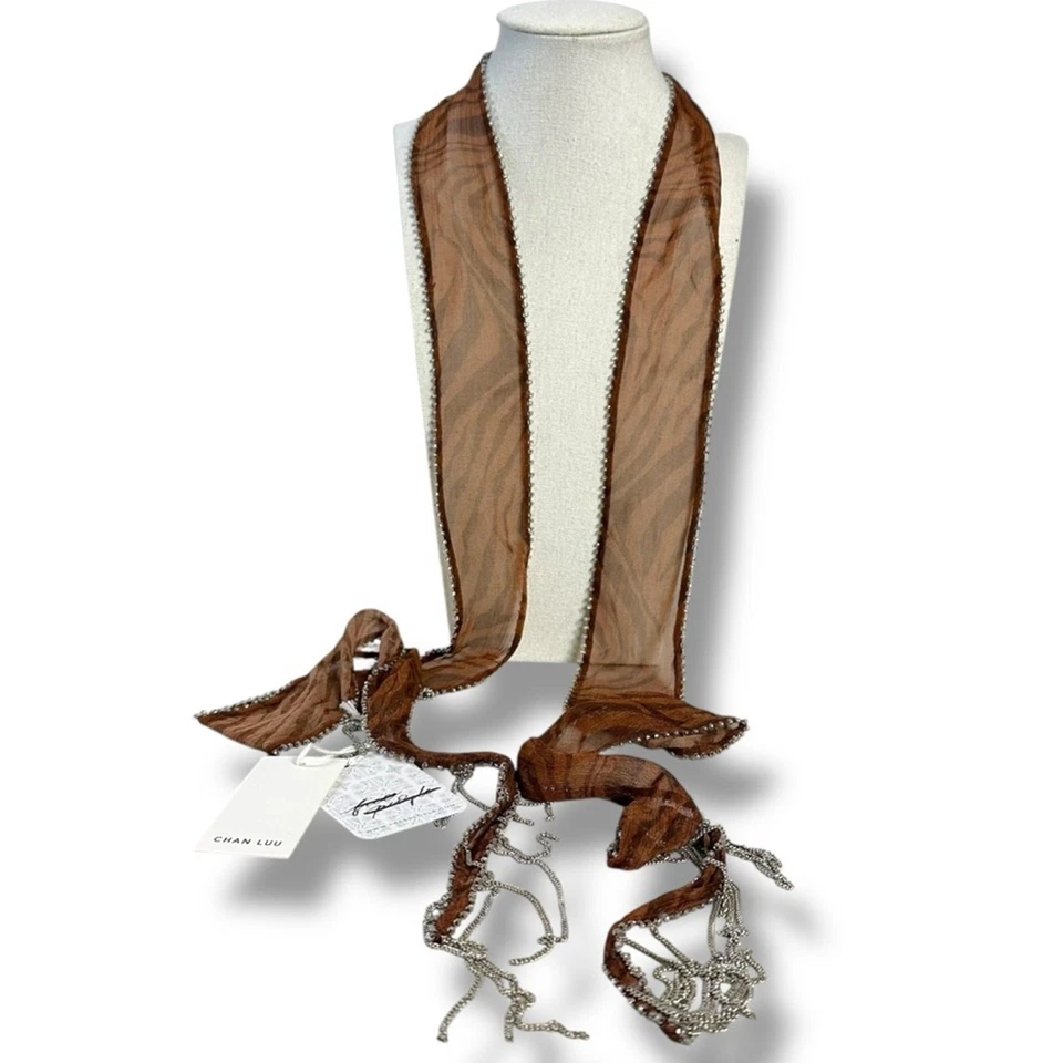 Free People Chan Luu Digital Desert Fringe Skinny Scarf Brown Bohemian Witchy - Image 4 of 4