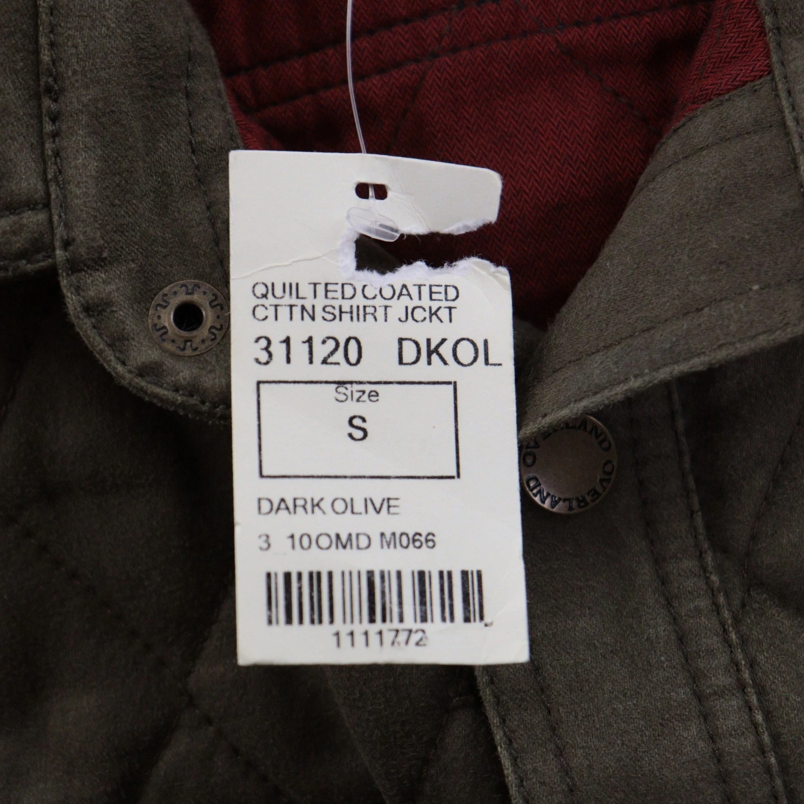 Overland Quilted Coated Cotton Shirt Jacket Men S Dark Olive NWT Deadstock image 5