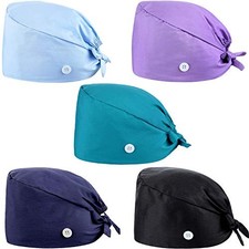 5 Pcs Surgical Working Caps with Button Adjustable Gourd Shaped Bouffant