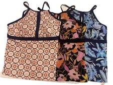 Lands End Resort Modest Empire Tankini Swim Top Padded 3 Piece Set 16 Long