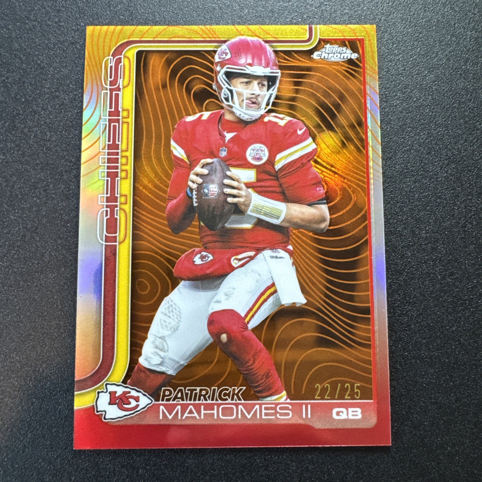 2025 Topps Chrome Patrick Mahomes #148 Etch Variation Orange Refractor SSP /25