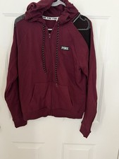 PINK Victoria's Secret Burgundy Full Zip Hooded Fleece Hoodie Sequin Logo S