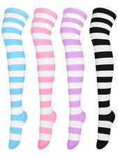 4 Pairs Over Knee High Stripe Socks Halloween Cosplay Accessories Thigh Socks
