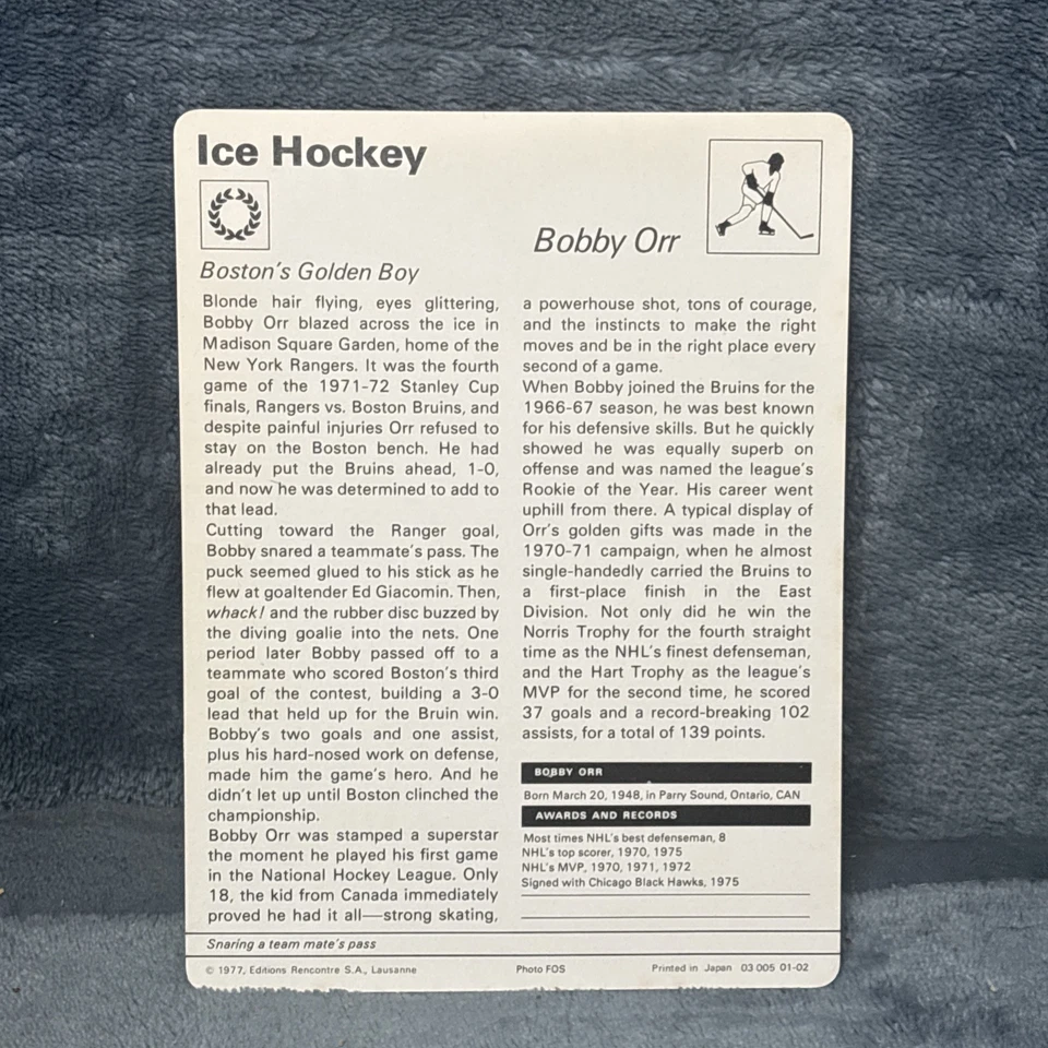 Sportscaster NHL 1977 hockey Bobby Orr Boston Bruins ¡hecho en Japón! Foto 2 de 4
