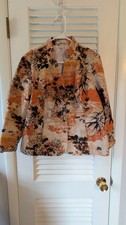 Coldwater Creek Large 14-16 Orange Tan Jacket Blazer Euc Very Cute Artsy Cotton