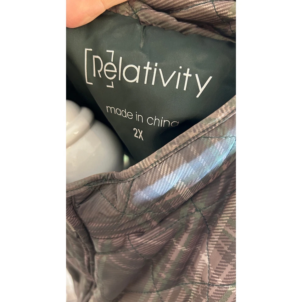 Chaleco acolchado Relativity para mujer talla 2X Hunter verde a cuadros con cremallera #0051 Foto 4 de 4