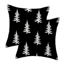 Christmas Pillow Covers 16x16 Inch Set 16" x 16" Pack of 2 Black White Tree