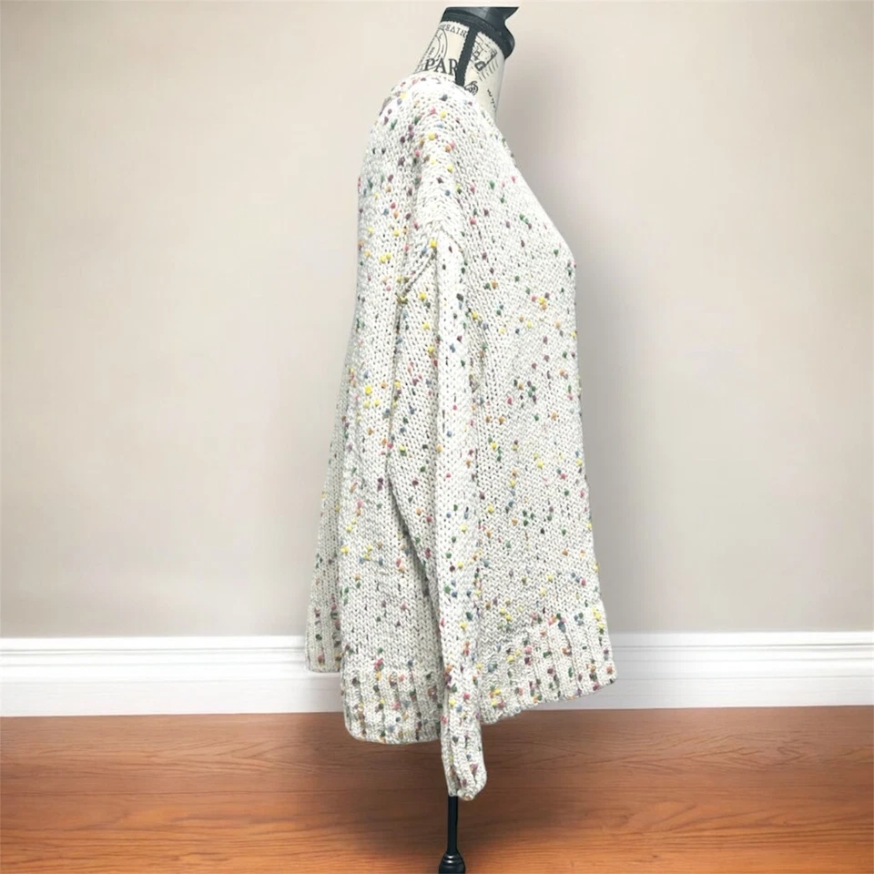 Suéter Seven7 Beige Confeti Grueso Tejido Cuello Redondo Academia Preppy Talla Grande Foto 2 de 4