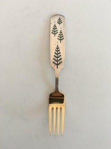 A. Michelsen 1950 Christmas Fork Gilded Sterling Silver with Enamel