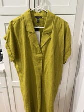 Eileen Fisher Women's Mini Notch Collar Organic Linen Dress XL NWT Green Pockets