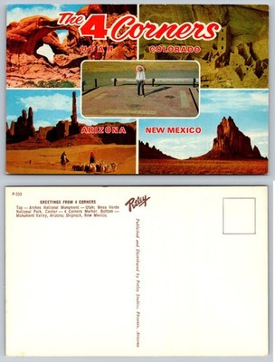 Vintage 4 Corners Multi-View Postcard Utah CO AZ NM Petley Chrome Travel