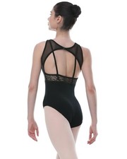 Women's Round Neck Lace Ballet Leotard with Open Back X-Small Black