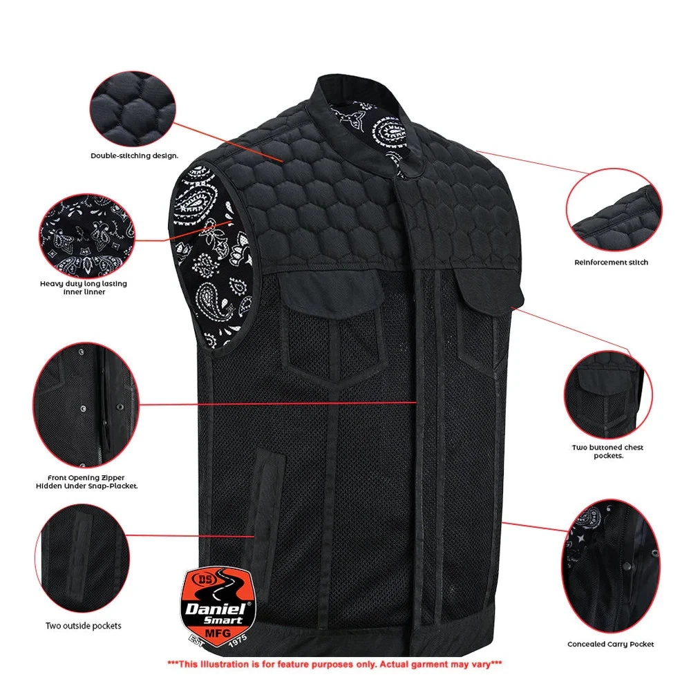 SOA Mens Textile Vest Paisley Style Motorcycle Biker Club Concealed Carry Pocket - product detail image 3