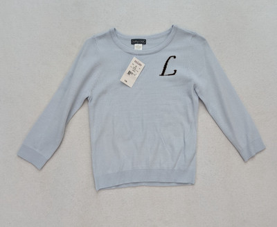 Takeout Women's Sweater Size M Blue 3/4 Sleeve L Monogram 3/4 Sleeve Pullover