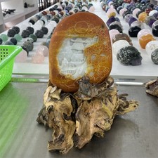 5.2LB 8.8" Natural Xiuyan Jade Scenery Ornament Quartz Crystal Carving Decor
