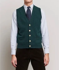 DRAKE’S London Lambswool Vest Cardigan Green Men’s Buttons Pockets Sz Xxs 