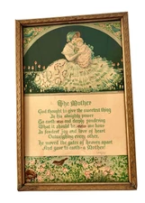 VINTAGE 1930'S RPF CO CHICAGO WOOD FRAMED UNDER GLASS POEM PRINT THE MOTHER