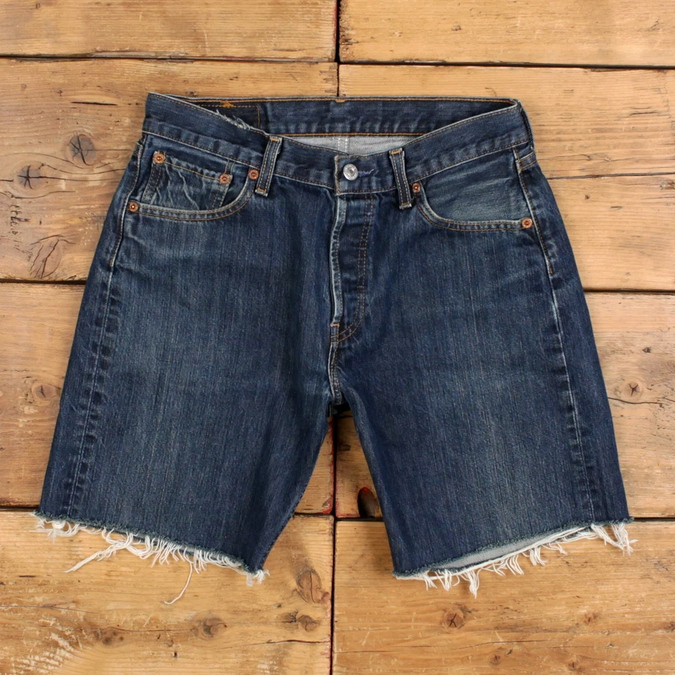 Vintage Levi's Denim Shorts 29 Levis 501 Raw Hem Jorts Womens Dark Wash Blue