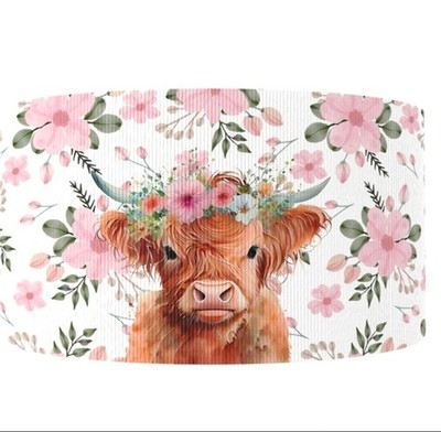 3 INCH ( 1 Yard) Highland Cow Flower Flowers printed Grosgrain Ribbon 1260004
