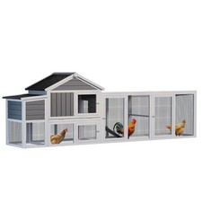 113.5" Gray Large Wooden Chicken Coop Outdoor Hen House with Run, Waterproof