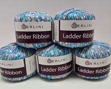 Lot of 5 Berlini Ladder Ribbon Yarn Color 112 Pink/Turquoise 50g 142 yd ea.