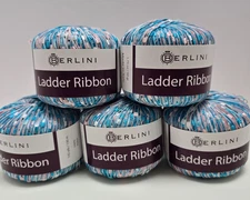Lot of 5 Berlini Ladder Ribbon Yarn Color 112 Pink/Turquoise 50g 142 yd ea.