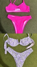 2 bikinis set    2-Piece Textured Bikini Set SizeS Pink Purple Spaghetti Straps