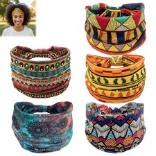 Boho African Print Headband Wide Stretch Hair Wrap For Yoga Sports Daily Wear He