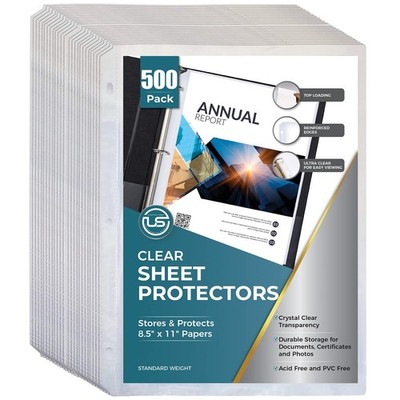 Sheet Protectors, 500 Bulk Clear Page Protectors for 3-Ring Binder, Top Load