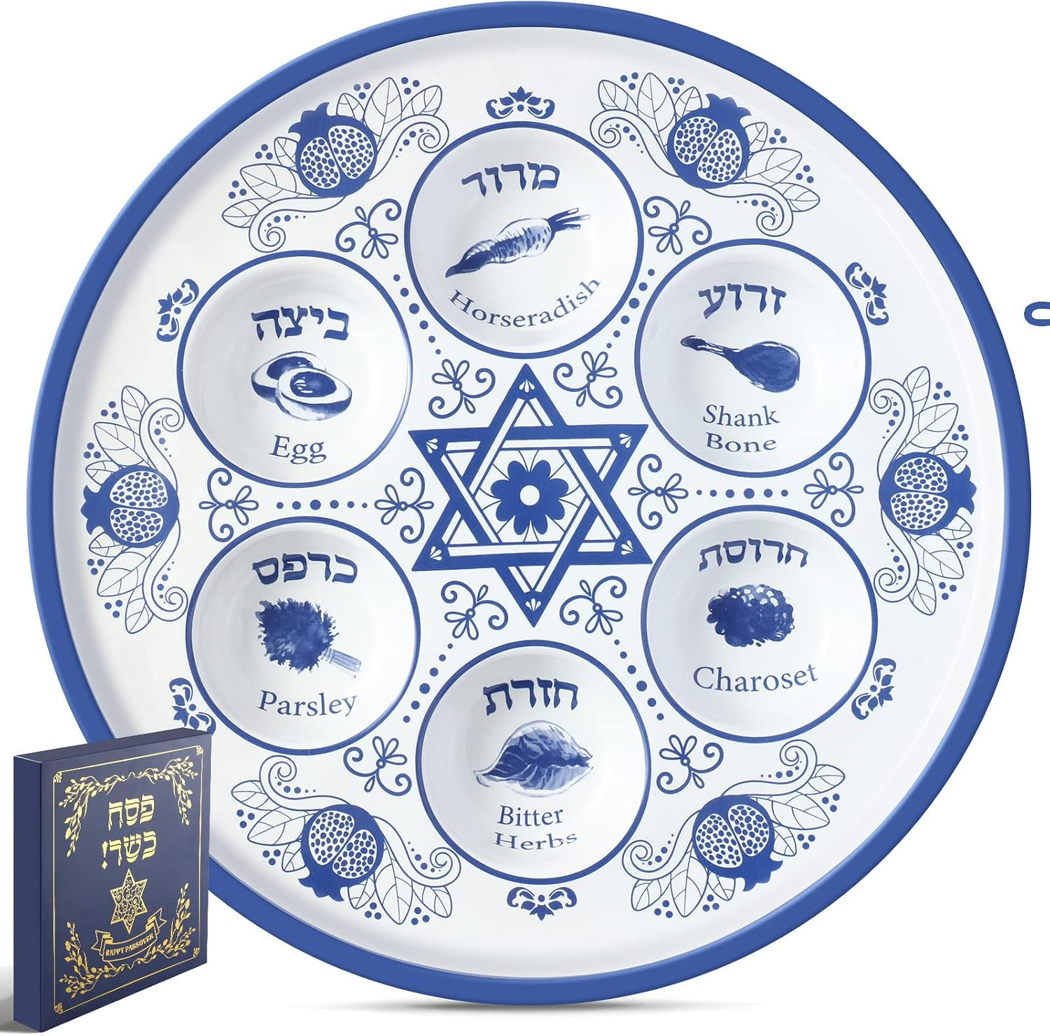 Passover Ceramic Elegant Seder Plate 12 Inch Passover Plate round Renaissance D