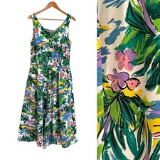 Vintage Carol Anderson Palm Tree Cotton Jersey Midi Dress Pockets Sz 12 Sundress