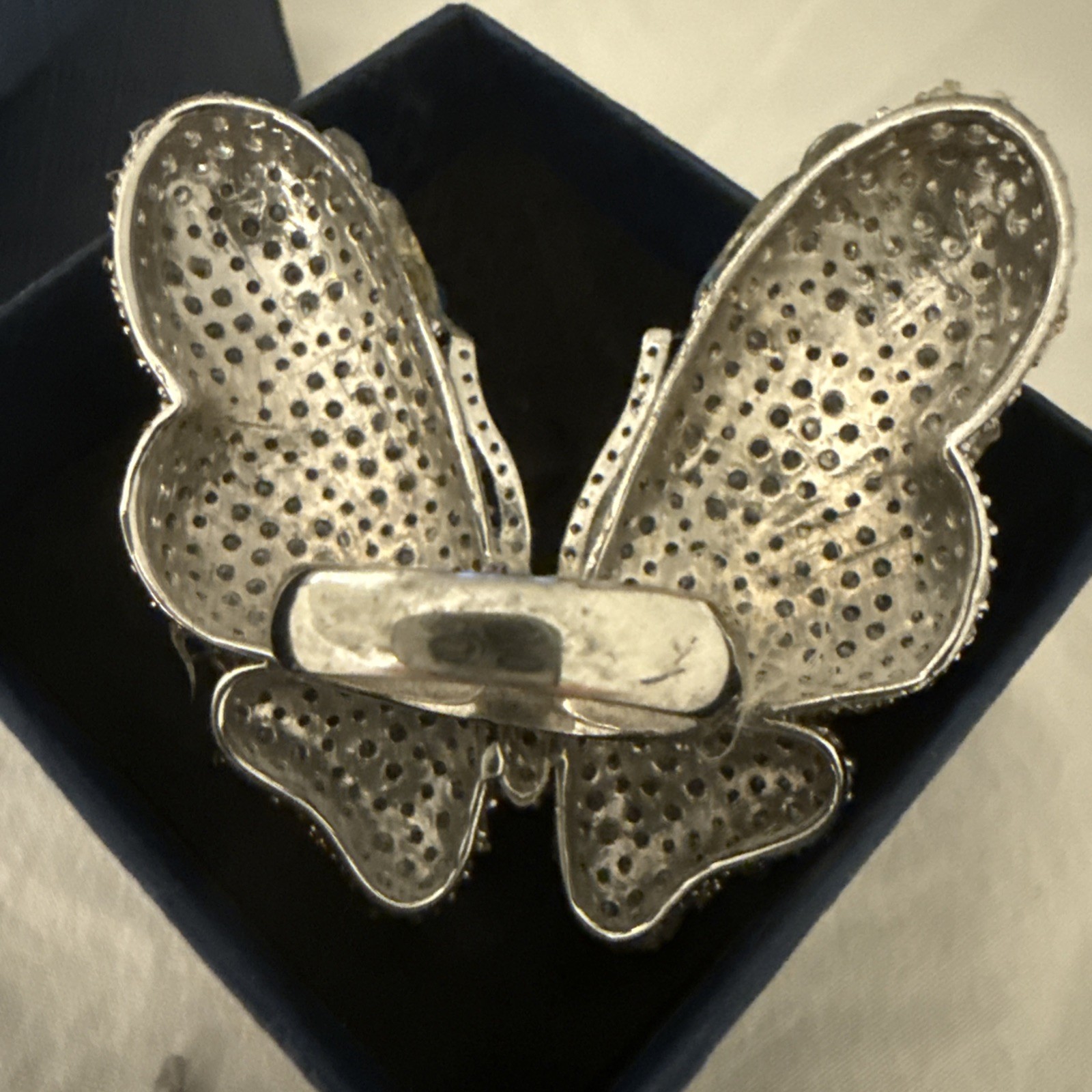 Large Rhinestone Butterfly Statement Ring Silver … - image 5