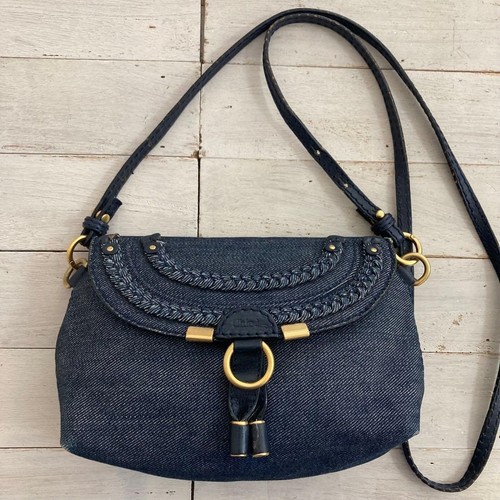 CHLOÉ Marcie Mini Shoulder Crossbody Bag Denim Navy Pre-Owned Small Used